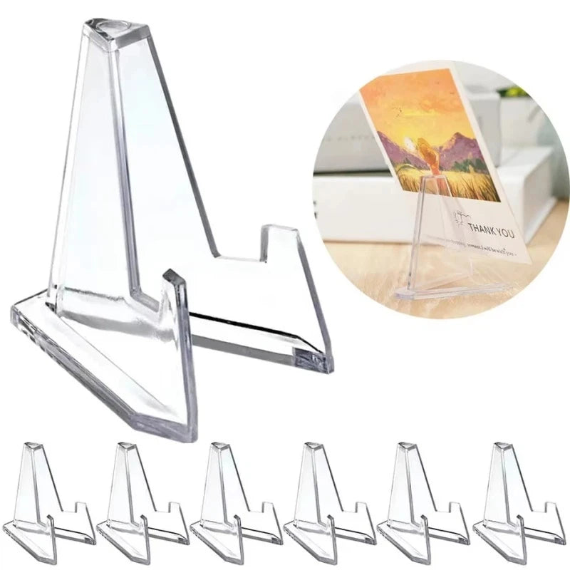 Close-up of the triangular acrylic card easel